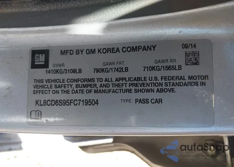 2015 Chevrolet Spark 1Lt Cvt z USA, uszkodzony, nr VIN KL8CD6S95FC719504